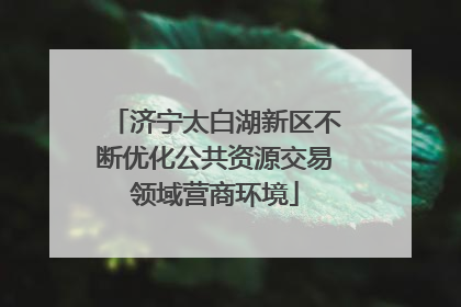 济宁太白湖新区不断优化公共资源交易领域营商环境